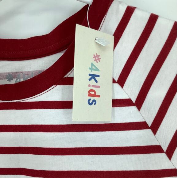4Kids Girls Small 6/6X Red Cream Striped Crew T Shirt Long Sleeve Cotton M34-2 - Picture 5 of 8